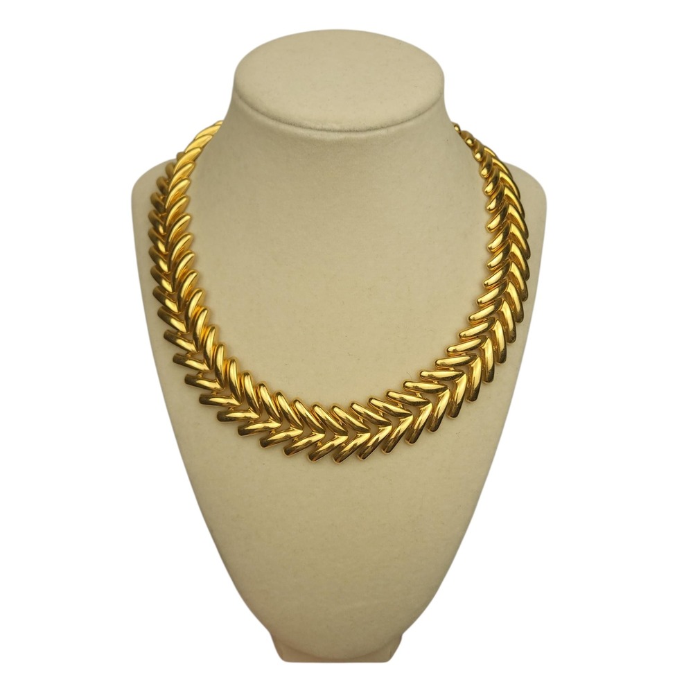 Vintage Chunky Gold Chevron Statement Collar Necklace 18" Bold EUC